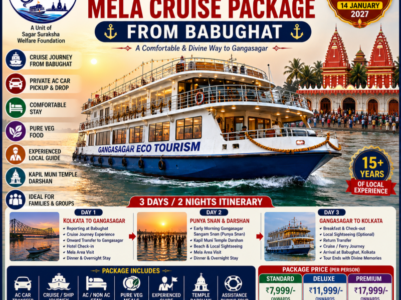 Gangasagar Mela Cruise Package from Babughat, Babughat to Gangasagar Cruise, Gangasagar Mela Cruise from Kolkata, Gangasagar Cruise Tour, Makar Sankranti Punya Snan