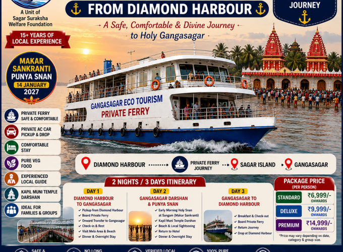 Gangasagar Mela Ferry from Diamond Harbour, Diamond Harbour to Gangasagar Ferry, Gangasagar Mela Ferry Package, Gangasagar Ferry Tour, Gangasagar Mela 2027