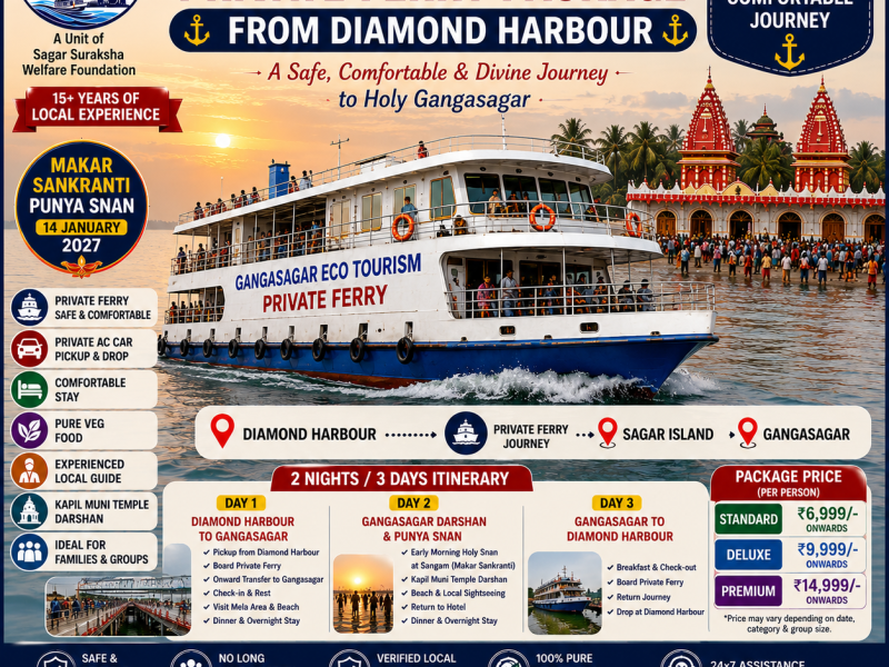 Gangasagar Mela Ferry from Diamond Harbour, Diamond Harbour to Gangasagar Ferry, Gangasagar Mela Ferry Package, Gangasagar Ferry Tour, Gangasagar Mela 2027