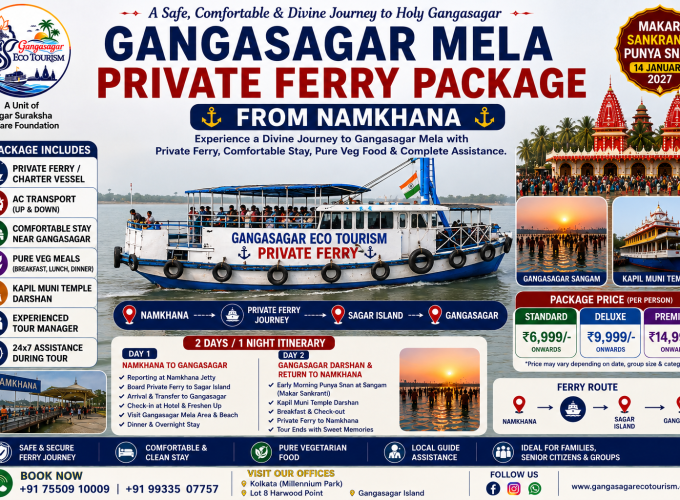 Gangasagar Mela Private Ferry Package from Namkhana, Namkhana to Gangasagar Private Ferry, Gangasagar Mela Ferry, Gangasagar Private Ferry Booking