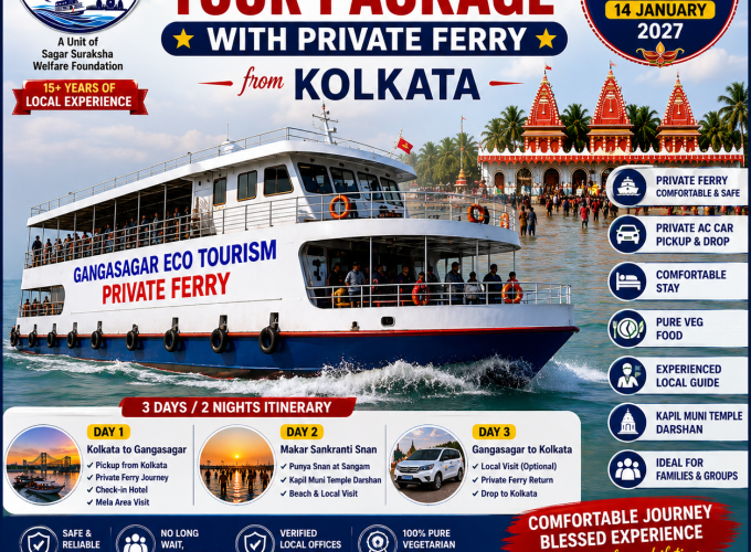 Gangasagar Mela Tour Package with Private Ferry, Kolkata to Gangasagar Private Ferry, Gangasagar Mela Ferry Package, Gangasagar Makar Sankranti Punya Snan, Gangasagar Tour from Kolkata