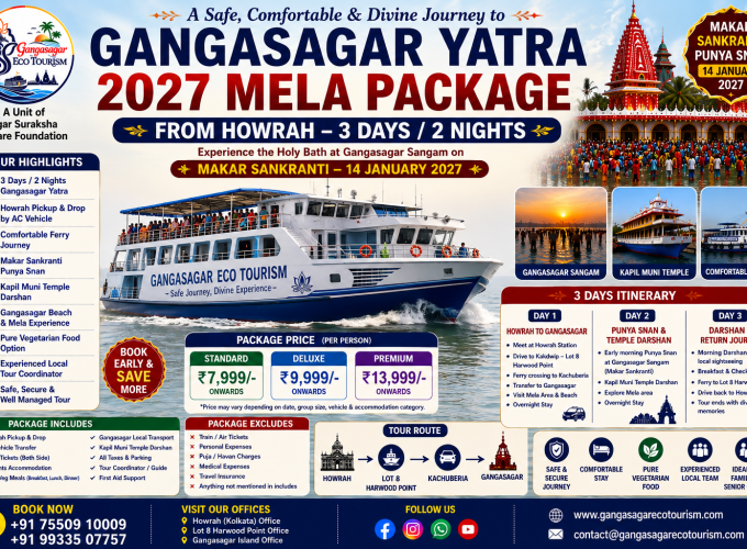 Gangasagar Yatra 2027 Mela Package from Howrah, Howrah to Gangasagar Tour, Gangasagar Mela 3 Days Package, Gangasagar Ferry, Makar Sankranti Punya Snan