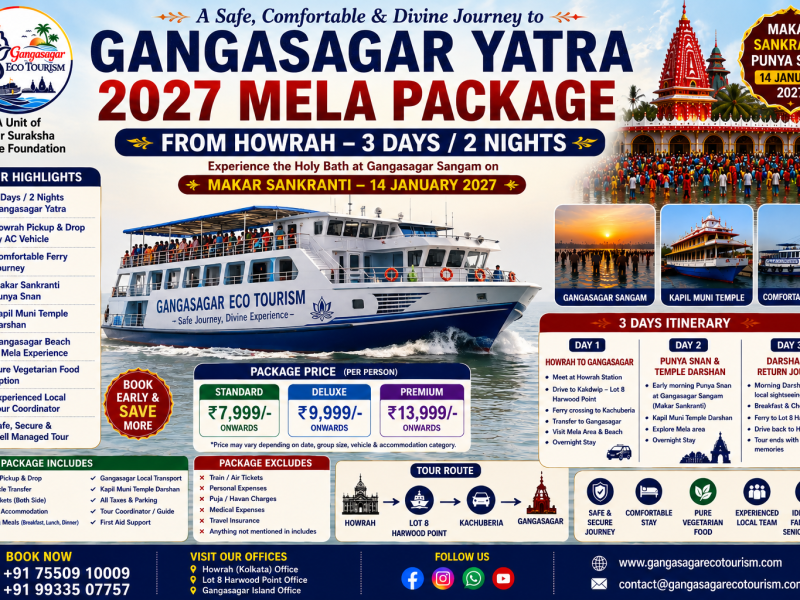 Gangasagar Yatra 2027 Mela Package from Howrah, Howrah to Gangasagar Tour, Gangasagar Mela 3 Days Package, Gangasagar Ferry, Makar Sankranti Punya Snan