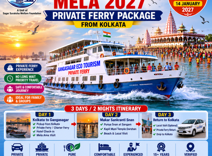 Gangasagar Mela 2027 Private Ferry Package, Gangasagar Private Ferry from Kolkata, Gangasagar Charter Ferry, Kolkata to Gangasagar Ferry, Makar Sankranti Punya Snan, Gangasagar Mela Tour Package