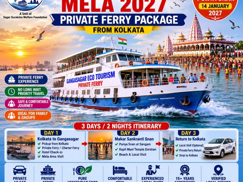 Gangasagar Mela 2027 Private Ferry Package, Gangasagar Private Ferry from Kolkata, Gangasagar Charter Ferry, Kolkata to Gangasagar Ferry, Makar Sankranti Punya Snan, Gangasagar Mela Tour Package