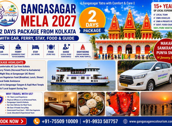 Gangasagar Mela 2027 Tour Package from Kolkata, Gangasagar Mela 2027, Gangasagar Mela Tour with Guide, Gangasagar Mela Yatra, Makar Sankranti Gangasagar, Gangasagar Holy Dip, Kapil Muni Temple, Gangasagar Sangam, Gangasagar Mela Tour Package, Kolkata to Gangasagar Mela Tour, Gangasagar Eco Tourism